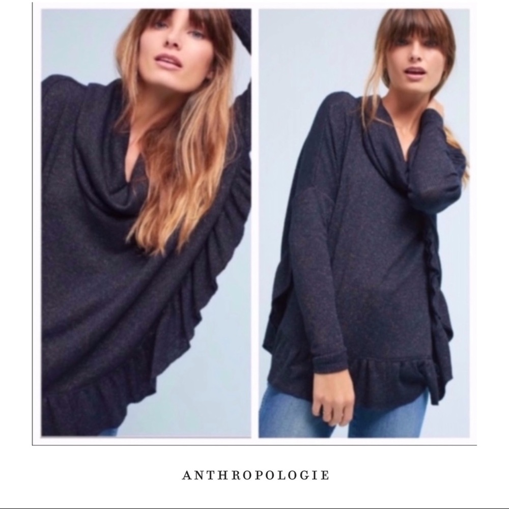 Anthropologie Postmark Ribbed Ruffle Turtleneck - Picture 1 of 12